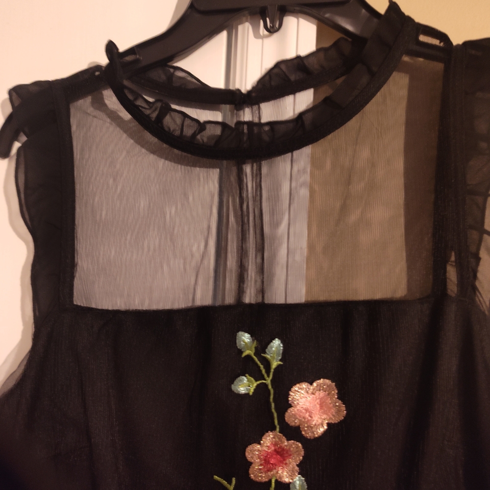 Black Sheer Floral Embroidered Top